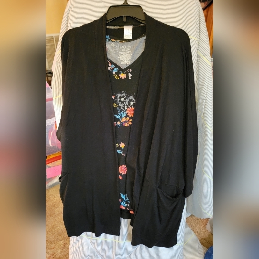 Time and Tru 2-Piece Sweater 3/4 Sleeve Knit Floral Tank Top XXL (20)